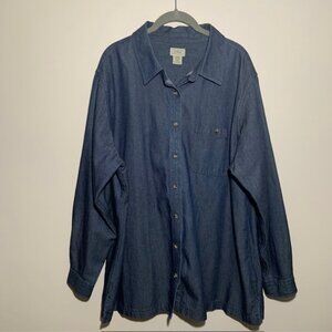 LL Bean Women Plus Gorpcore Tencel Blend Denim Button Down Cowgirl Shirt Size 2X